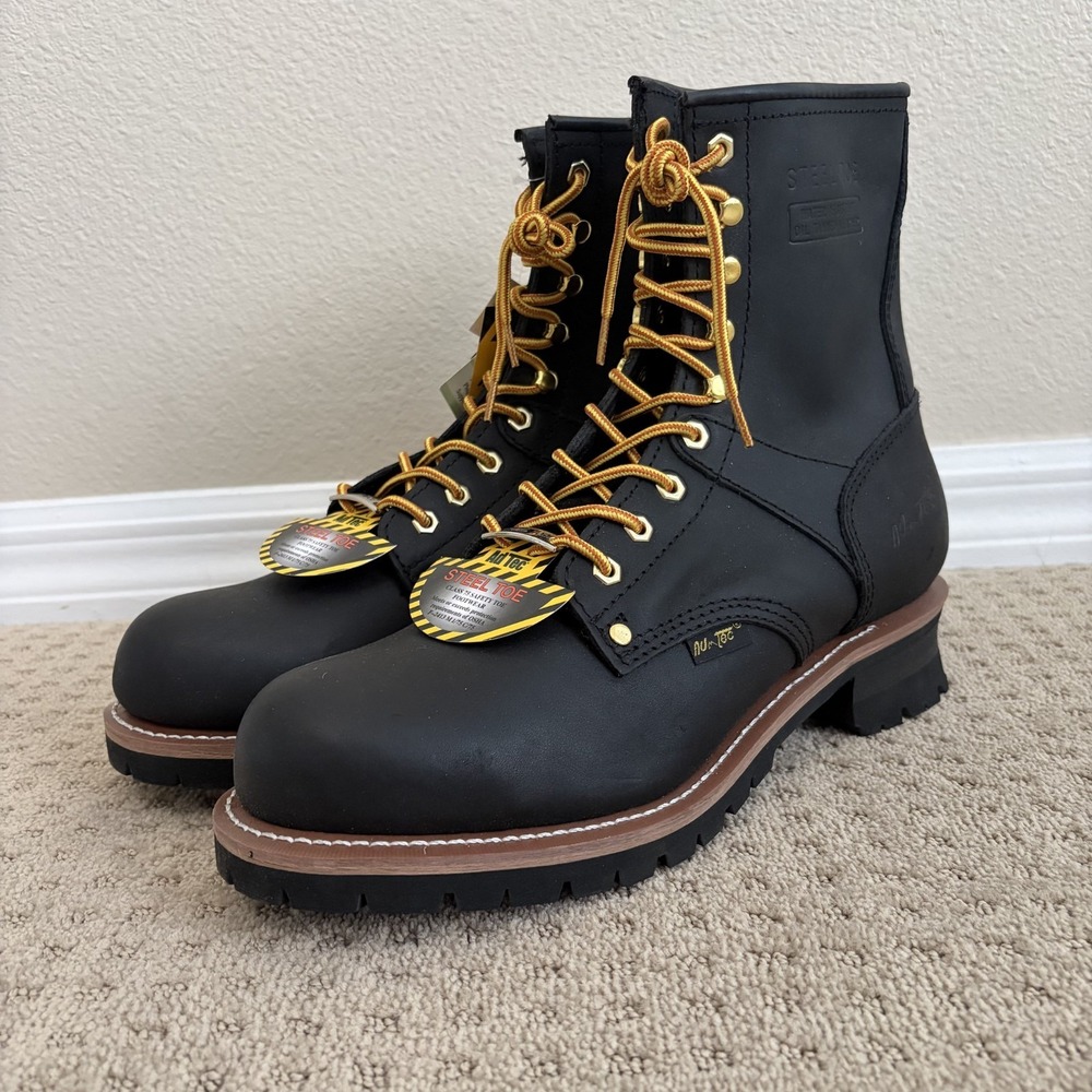 AdTec 9" Steel Toe Logger Work‎ Boots 1428 Black Oiled Leather Men 13M NWT $140
